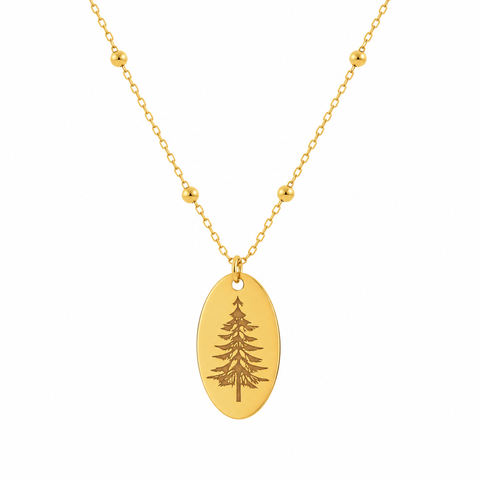 14K Gold Plated Oval Pine Tree Necklace - 12-24 in M.0290