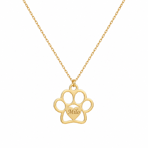 14K Gold Plated Personalized Heart Paw Necklace - 12-24 in M.0299