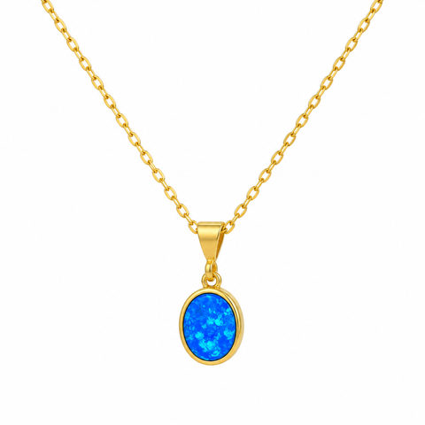 14K Gold Plated Turquoise Stone Oval Necklace - 12-24 in M.0330