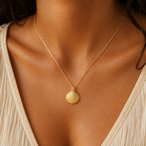 14K Gold Plated 3D Seashell Necklace - 12-24 in M.0513