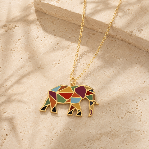 14K Gold Plated Enamel Elephant Pendant - 12-24 in M.0515