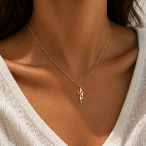 14K Gold Plated Candy Cane Necklace - 12-24 in M.0588
