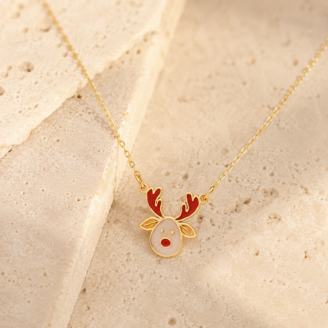 14K Gold Plated Rudolph Reindeer Necklace - 12-24 in M.0589