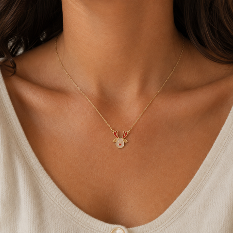 14K Gold Plated Rudolph Reindeer Necklace - 12-24 in M.0589