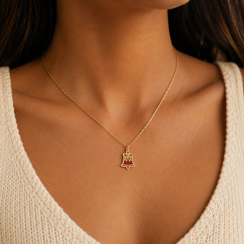 14K Gold Plated Christmas Bell Necklace - 12-24 in M.0590