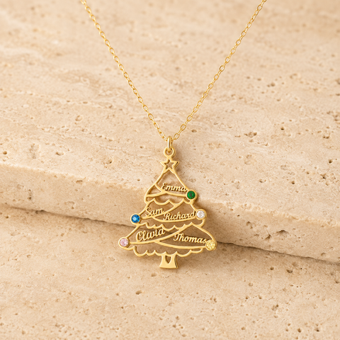 14K Gold Plated Christmas Tree Name Necklace - 12-24 in M.0597