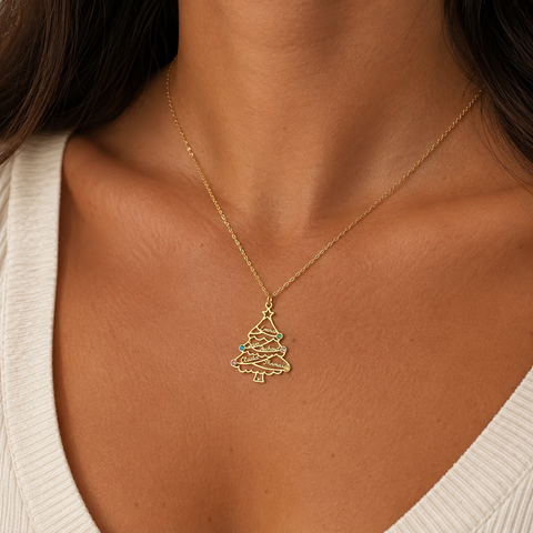14K Gold Plated Christmas Tree Name Necklace - 12-24 in M.0597