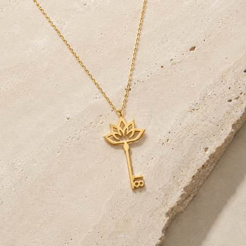 14K Gold Plated Lotus Key Birthday Necklace - 12-24 in M.0606