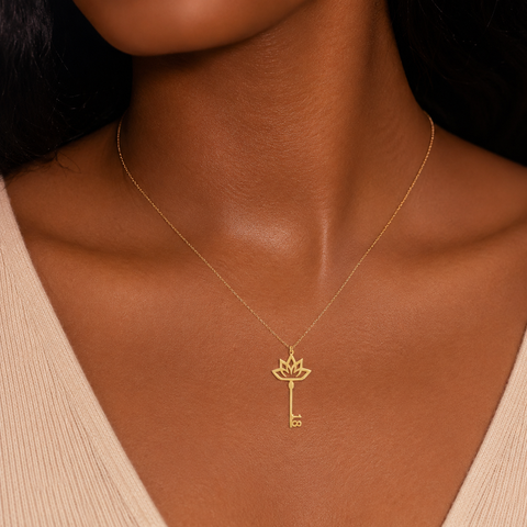 14K Gold Plated Lotus Key Birthday Necklace - 12-24 in M.0606