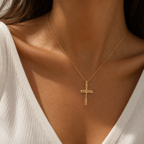 14K Gold Plated Two Names Cross Name Necklace - 12-24 in M.0608