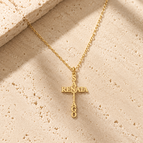 14K Gold Plated Two Names Cross Name Necklace - 12-24 in M.0608