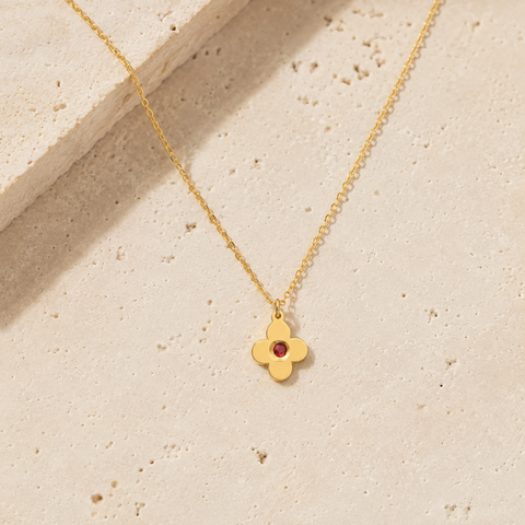 14K Gold Plated Birthstone Clover Necklace - 12-24 in M.0610