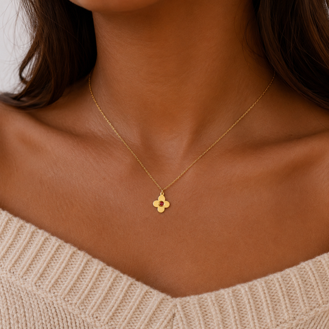 14K Gold Plated Birthstone Clover Necklace - 12-24 in M.0610