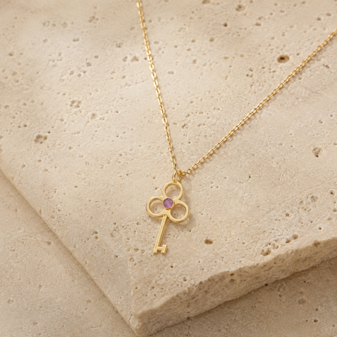 14K Gold Plated Birthstone Key Necklace - 12-24 in M.0613