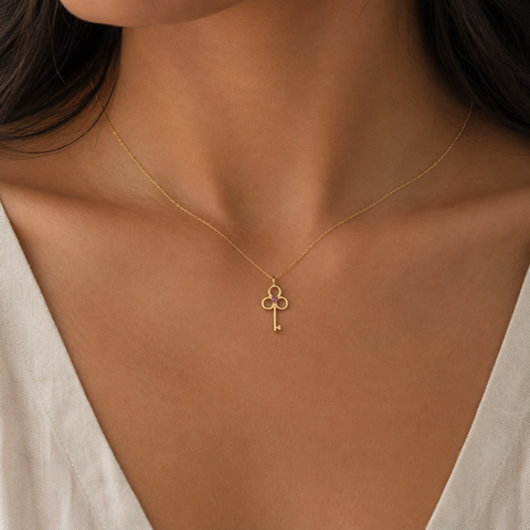 14K Gold Plated Birthstone Key Necklace - 12-24 in M.0613