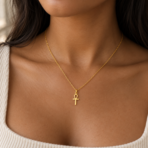 14K Gold Plated Egyptian Cross Necklace - 12-24 in M.0445