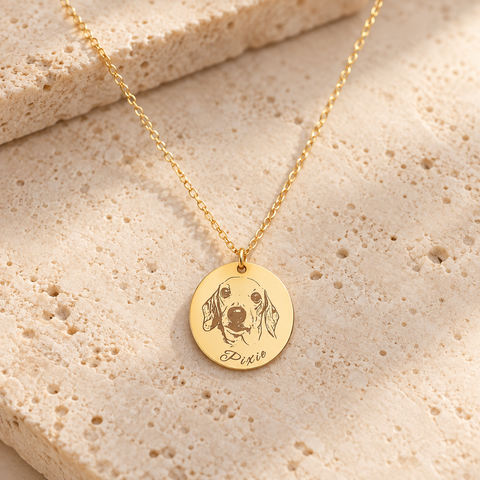 14K Gold Plated Pet Photo and Name Necklace - 12-24 in M.0047
