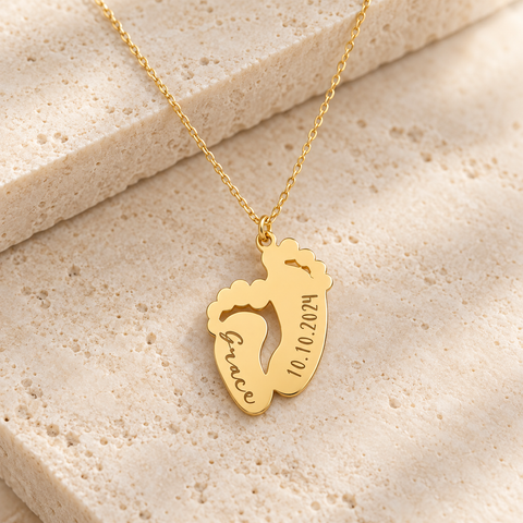 14K Gold Plated Baby Footprint Necklace - 12-24 in M.0059