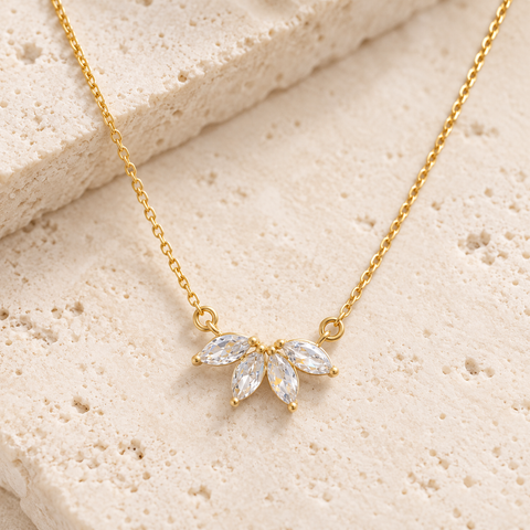 14K Gold Plated Marquise Diamond Necklace - 12-24 in M.0060