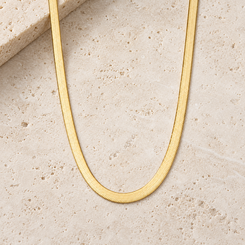 14K Gold Plated Herringbone Chain Necklace - 12-24 in M.0064