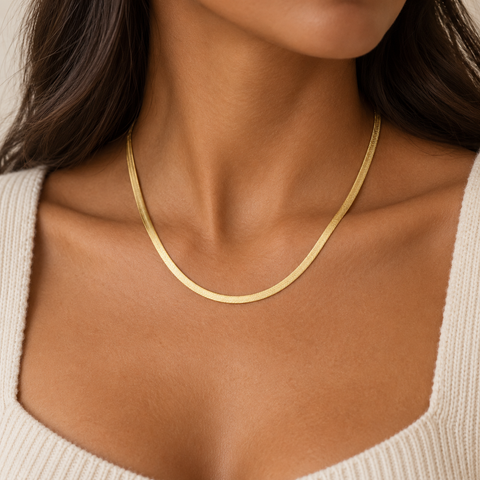 14K Gold Plated Herringbone Chain Necklace - 12-24 in M.0064