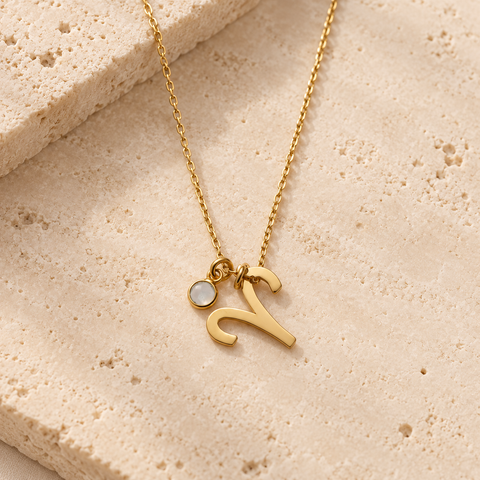 14K Gold Plated Birthstone Zodiac Necklace - 12-24 in M.0213