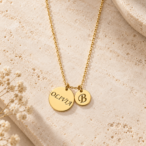 14K Gold Plated Large Small Disc Name Necklace M.0222