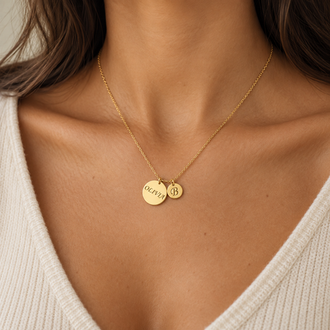 14K Gold Plated Large Small Disc Name Necklace M.0222