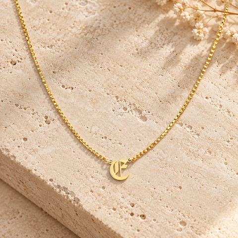 14K Gold Plated Old English Initial Necklace with Box Chain - 12-24 in M.0266