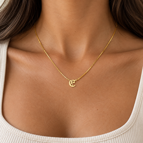 14K Gold Plated Old English Initial Necklace with Box Chain - 12-24 in M.0266