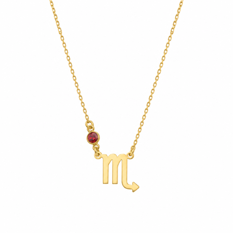 14K Gold Plated Side Birthstone Zodiac Necklace - 12-24 in M.0305