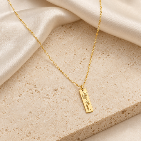 14K Gold Plated Birth Flower Bar Necklace with Name - 12-24 in M.0489