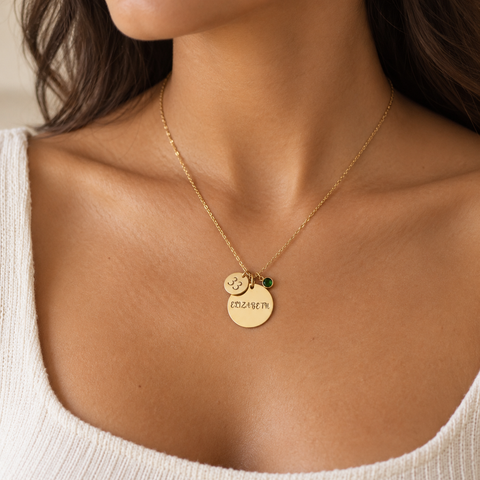 14K Gold Plated Large Small Disc Necklace with Birthstone - 12-24 in M.0547