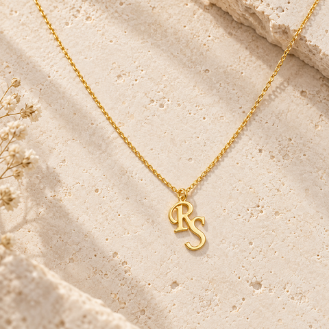 14K Gold Plated Interlock Two Initial Necklace - 12-24 in M.0764