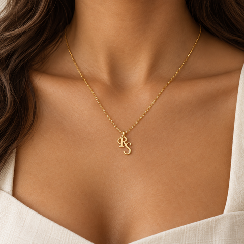 14K Gold Plated Interlock Two Initial Necklace - 12-24 in M.0764