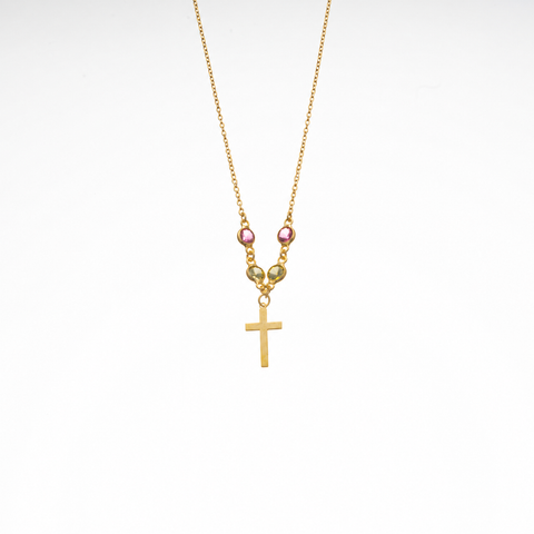 14K Gold Plated Cross Necklace with Birthstone - 12-24 in M.0575