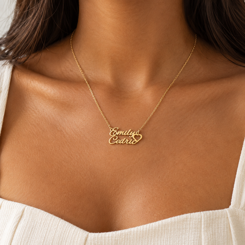 14K Gold Plated Double Names Necklace with Heart - 12-24 in M.0204
