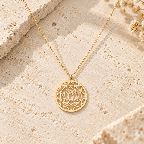14K Gold Plated Lotus Flower Necklace - 12-24 in M.0248