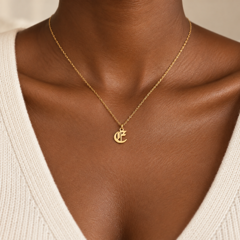 14K Gold Plated Old English Initial Necklace with Cable Chain - 12-24 in M.0303