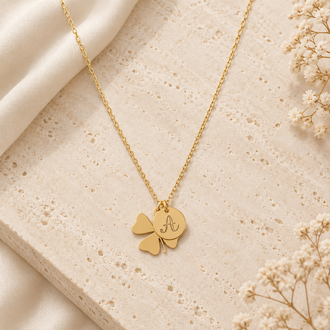 14K Gold Plated Four Leaf Clover Letter Necklace - 12-24 in M.0313