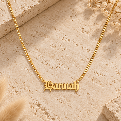 14K Gold Old English Name Necklace - 12-24 in M.0318