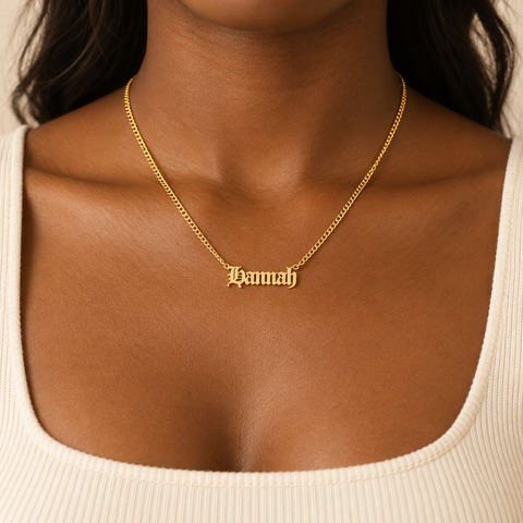 14K Gold Old English Name Necklace - 12-24 in M.0318