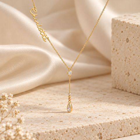 14K Gold Plated Drop Stone Name Necklace - 12-24 in M.0324