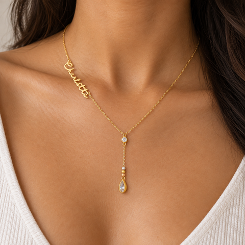 14K Gold Plated Drop Stone Name Necklace - 12-24 in M.0324
