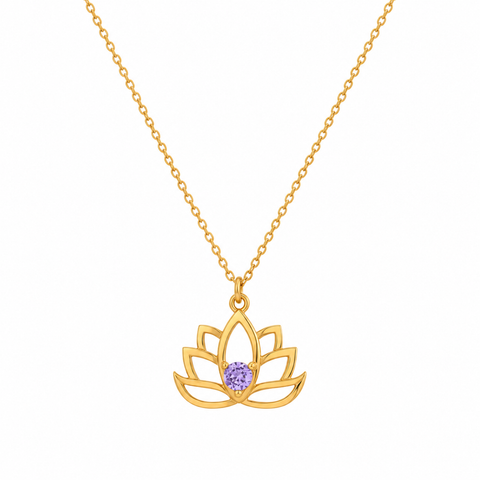 14K Gold Plated Birthstone Lotus Necklace - 12-24 in M.0182