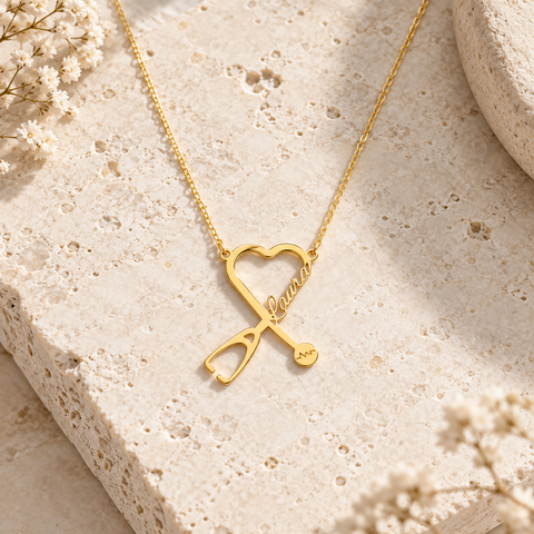 14K Gold Plated Stethoscope Name Necklace - 12-24 in M.0327