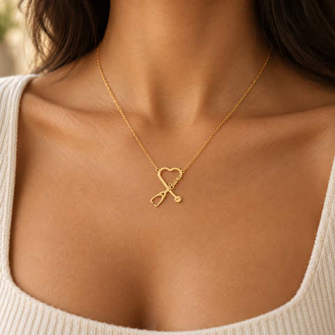 14K Gold Plated Stethoscope Name Necklace - 12-24 in M.0327