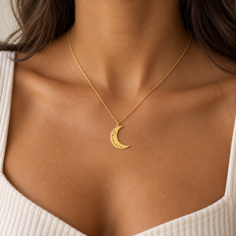 14K Gold Plated Custom Moon Necklace - 12-24 in M.0332