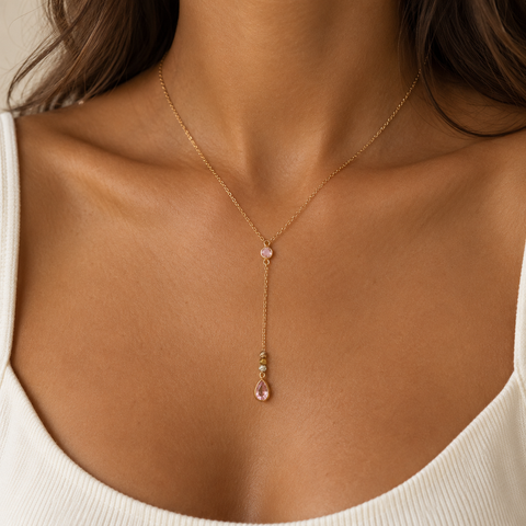 14K Gold Plated Drop Birthstone Necklace - 12-24 in M.0333