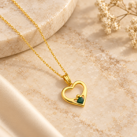 14K Gold Plated Heart with Crown Birthstone Necklace - 12-24 in M.0335